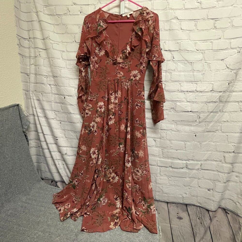 WAYF - Pink Floral Long Sleeve Midi Dress - Picture 3 of 9